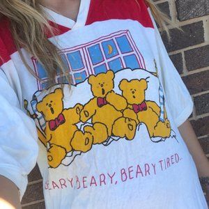 Vintage 70s 80s Sleep Shirt Bear Beary Tired Doug Wilson Cotton Made in USA